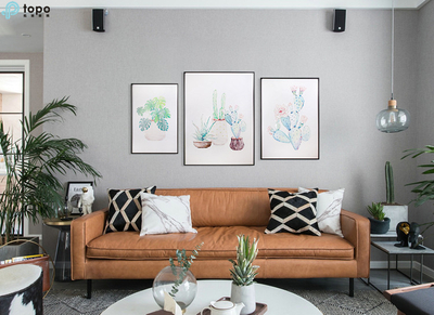 Pintura de decoración de sala de estar en maceta de planta verde