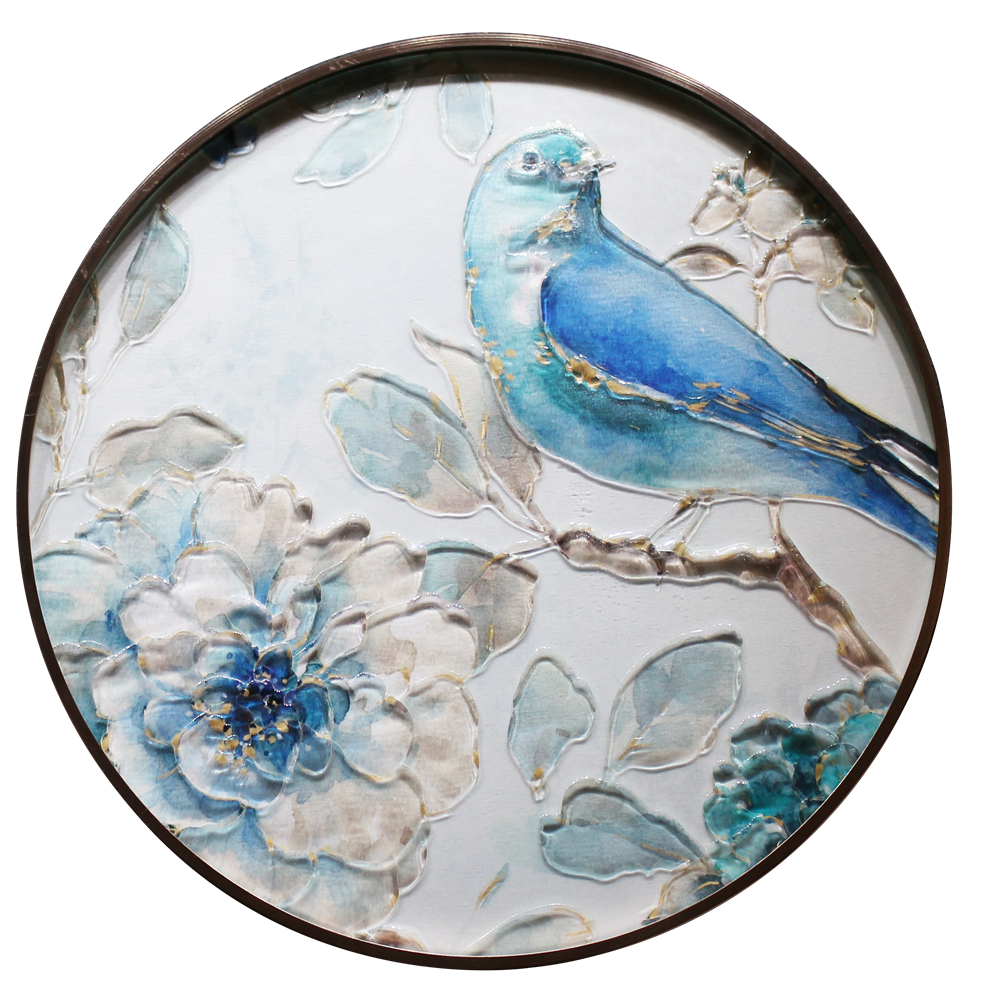 Pájaros decorativos y flores decorativas fáciles de limpiar Círculo para colgar en la pared Pintura de vidrio