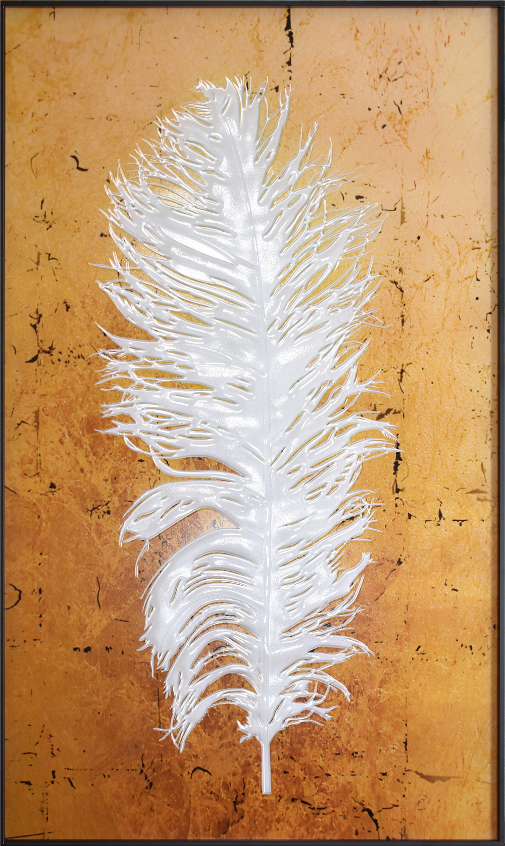 Pinturas de cristal con incrustaciones de arte grabado pluma blanca colorida de estilo moderno