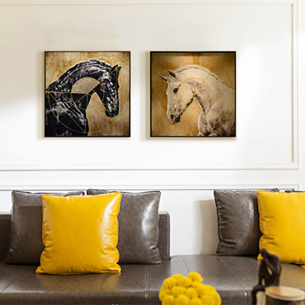 Pintura de cristal con incrustaciones de caballo realista de diafragma de metal reflectante nacional